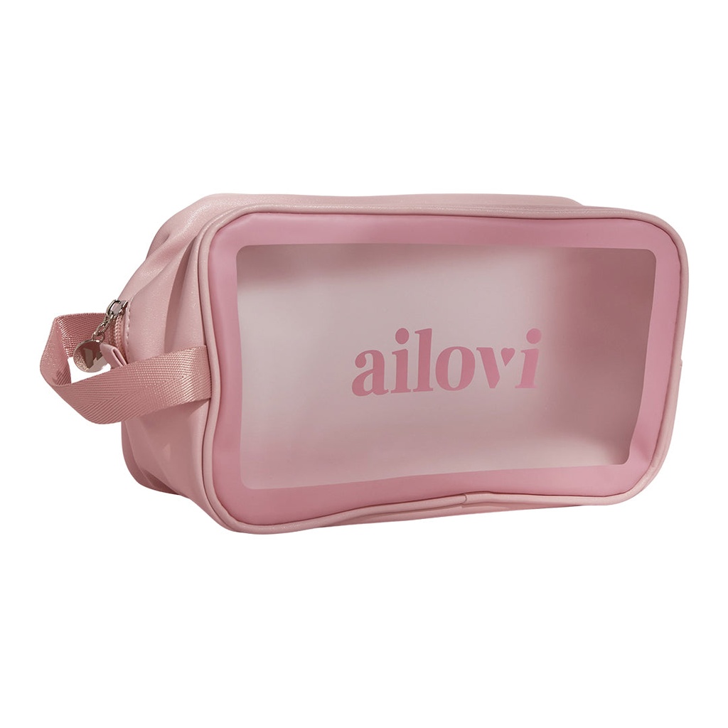 Cosmetiquera Ailovi bolsa cuadrada color salmón